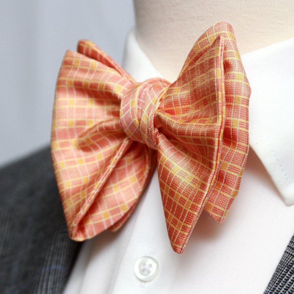 Men's Self-tied Bow Tie Orange Plaid Bow tie big Butterfly Bow‎ tie S709